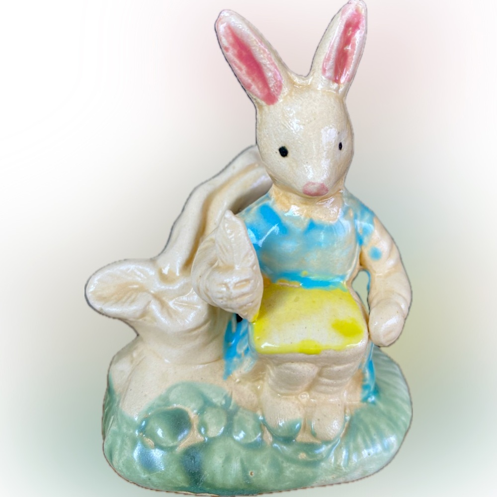 Bunny Rabbit Figurine Albert Kessler Ceramic Vintage Blue White  Easter